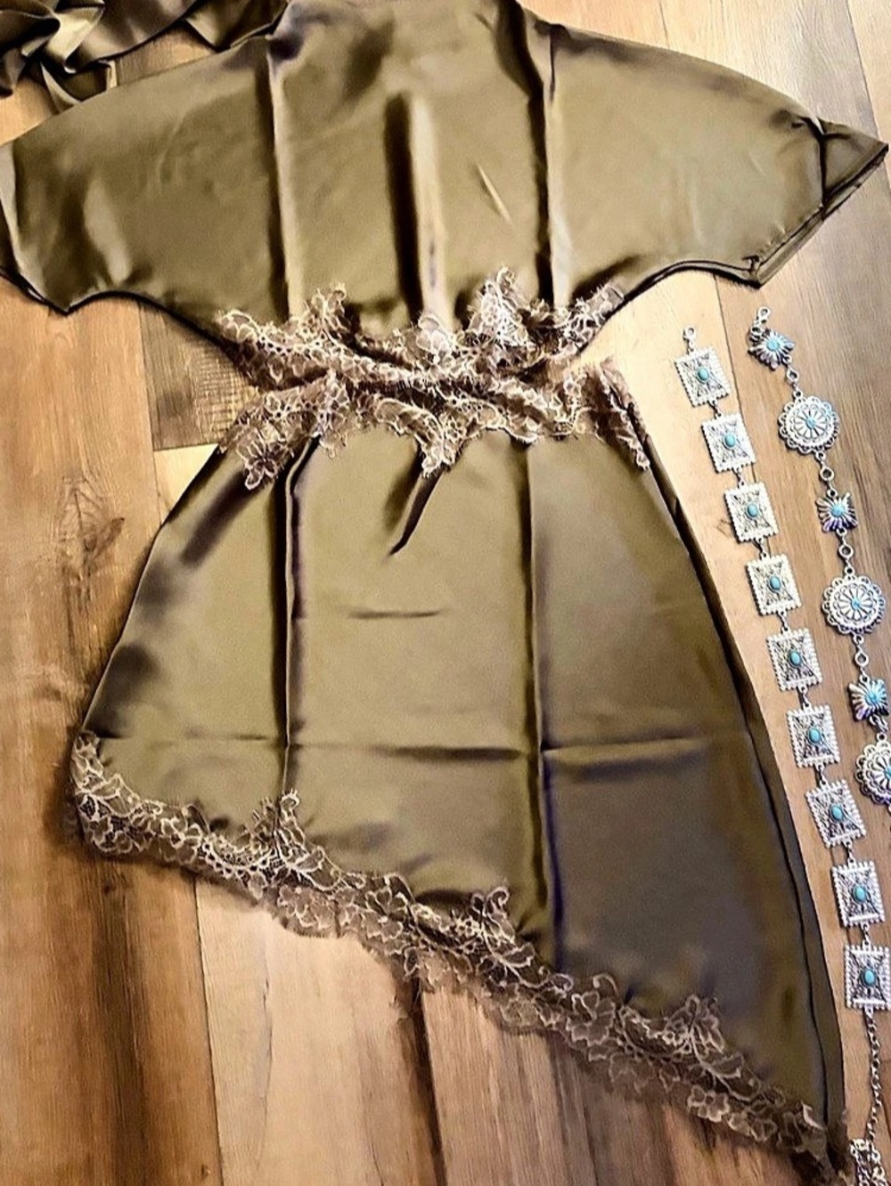 Brown Satin Lace Robe